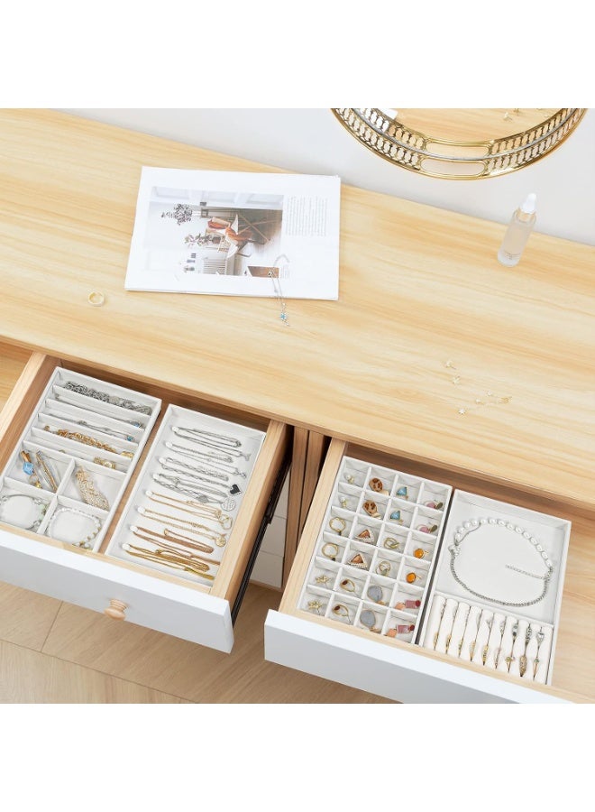 HOMESTAR Set of 4 Stackable Jewelry Organizer Trays for Drawers, Jewelry Drawer Inserts Container, Display Case Storage for Earring, Necklace, Rings, Bracelet, White - Image 5