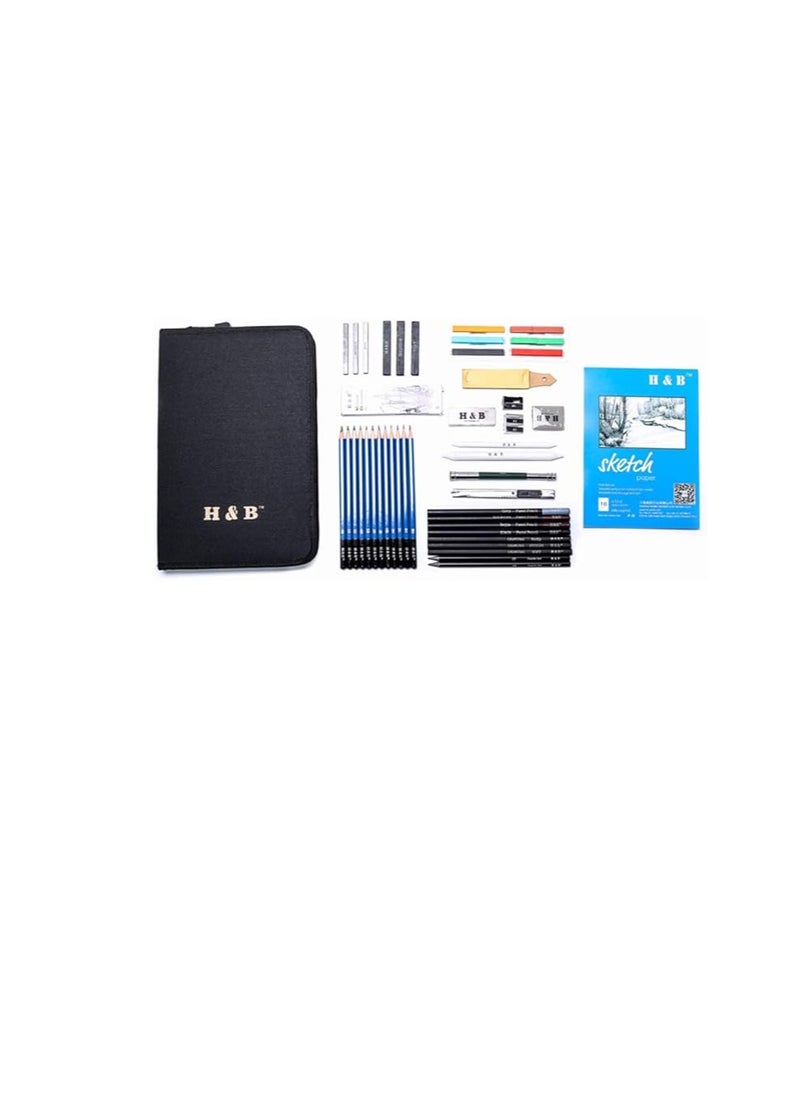H&B H&B Professional Drawing Sketching Pencils with Carrying Bag Art Supplies Sketch Tool Set - 48 Pieces  - Image 2