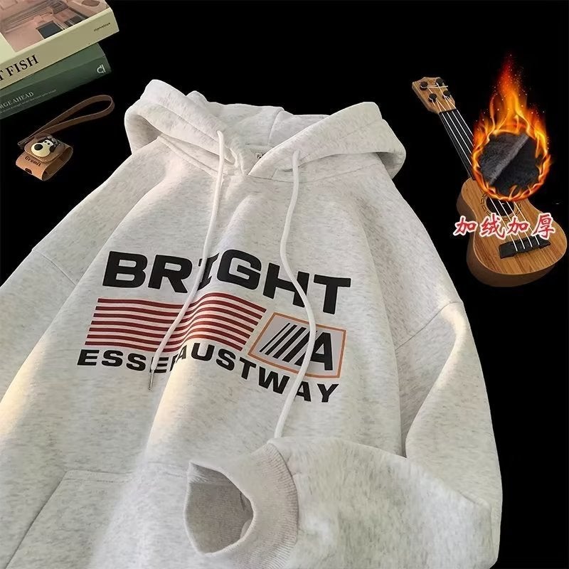 High School Boys 2023 Plush Hoodie Loose Fit Premium Jacket Light gray fleece-lined 