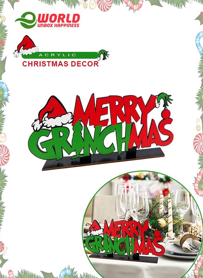 Eworld Merry Christmas Acrylic Table Decorations, Easy-to-Assemble Festive Centerpiece Signs & Table Toppers in Vibrant Red and Green, Perfect for Holiday Parties, Winter Festivals & New Year Celebrations (6.5 x 11.8 inches) - Image 1