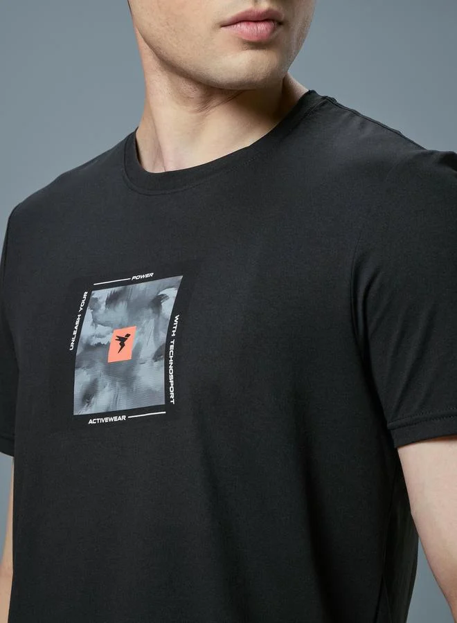 Technosport Technosport Men Printed Slim Fit Round Neck T-Shirt
