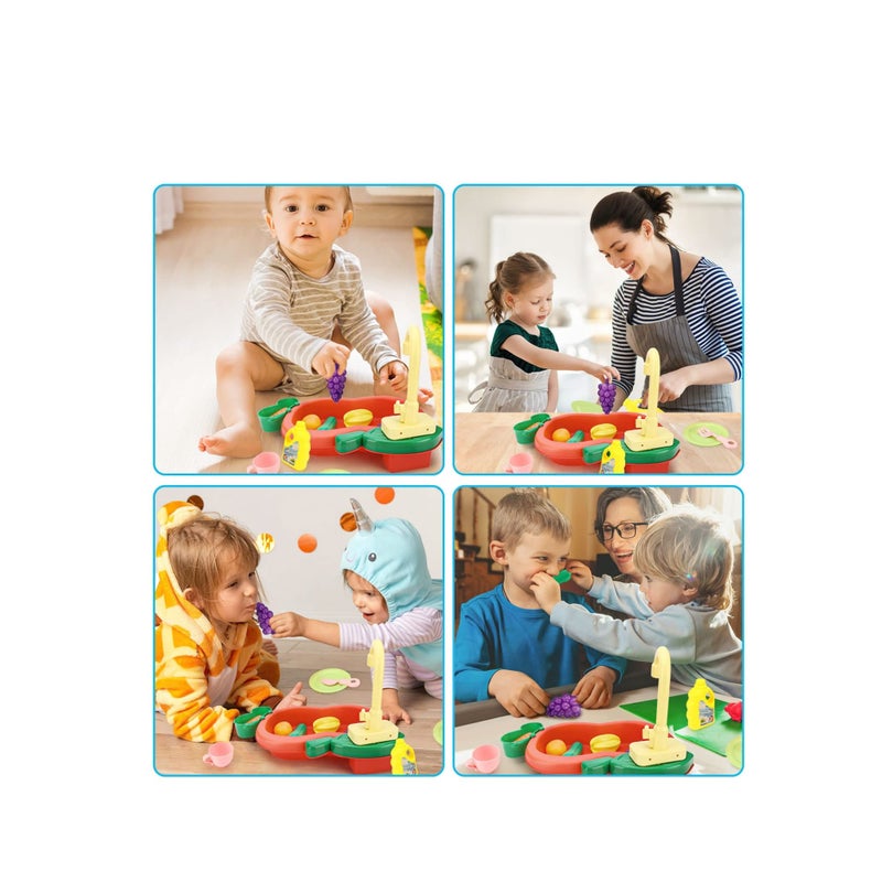 SOLARAE ألعاب حوض المطبخ، مجموعة مطبخ للأطفال مع غسالة صحون كهربائية ولعبة تشغيلية بنظام دورة المياه وإكسسوارات المطبخ لألعاب تمثيل الأدوار للأولاد والبنات هدايا للأطفال - Image 5