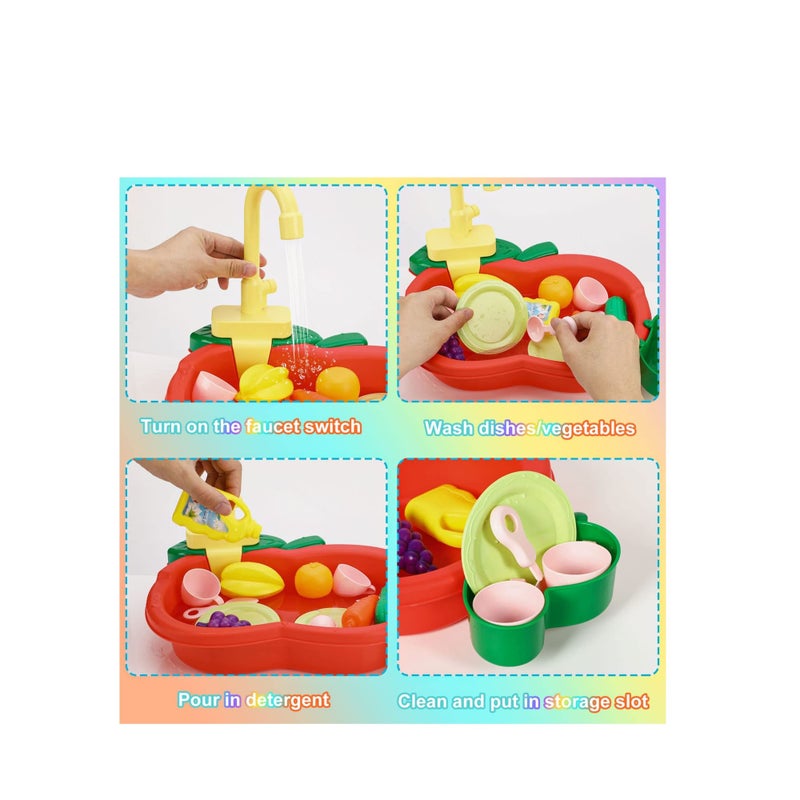 SOLARAE ألعاب حوض المطبخ، مجموعة مطبخ للأطفال مع غسالة صحون كهربائية ولعبة تشغيلية بنظام دورة المياه وإكسسوارات المطبخ لألعاب تمثيل الأدوار للأولاد والبنات هدايا للأطفال - Image 4