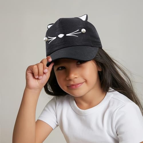 VRITRAZ Polyester Cat Cartoon Character Printed Little Cap for Kids, Baby Girls & Boys 3-12 Years (Black) - Image 2