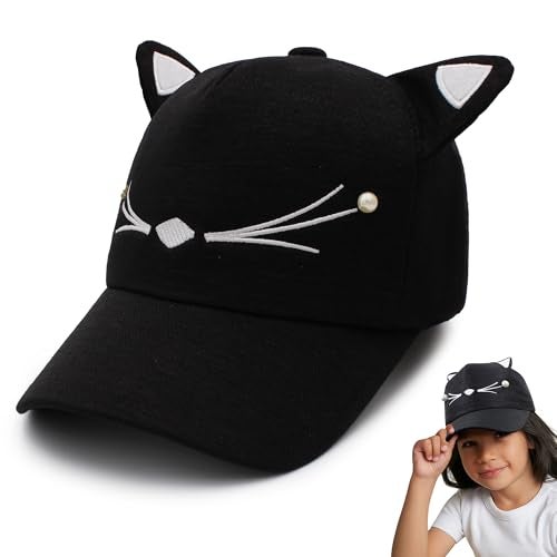 VRITRAZ Polyester Cat Cartoon Character Printed Little Cap for Kids, Baby Girls & Boys 3-12 Years (Black) - Image 1