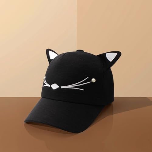 VRITRAZ Polyester Cat Cartoon Character Printed Little Cap for Kids, Baby Girls & Boys 3-12 Years (Black) - Image 3