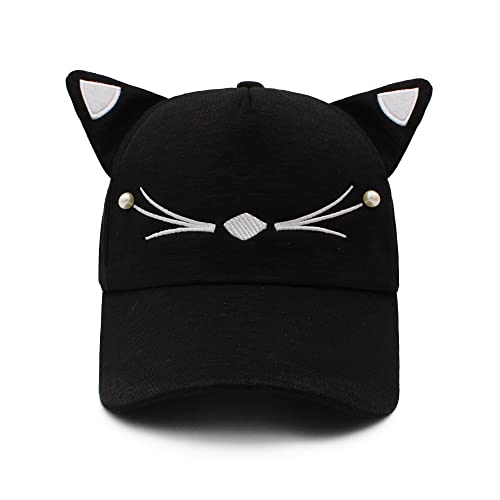 VRITRAZ Polyester Cat Cartoon Character Printed Little Cap for Kids, Baby Girls & Boys 3-12 Years (Black) - Image 4