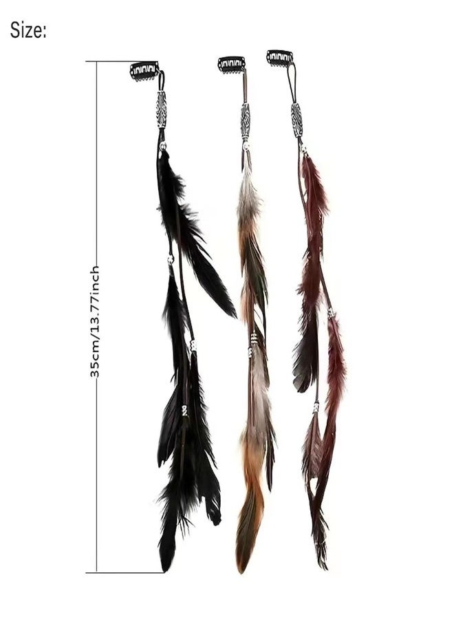 Aosome Feather Hair Clip Extensions Handmade Feather Extension Tribal Feather Braided Beads Headdress 6 PCS - Image 4