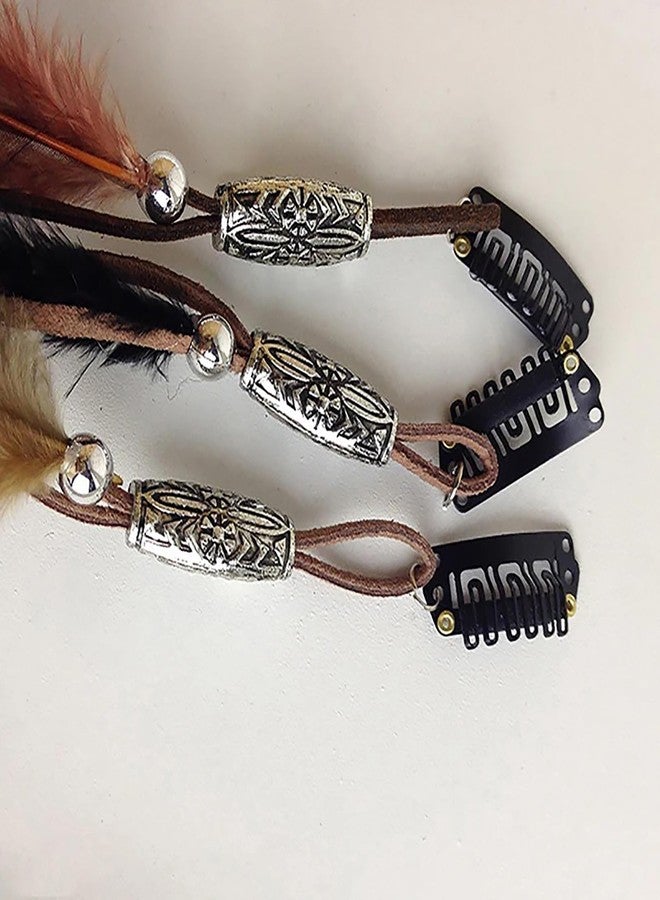 Aosome Feather Hair Clip Extensions Handmade Feather Extension Tribal Feather Braided Beads Headdress 6 PCS - Image 2