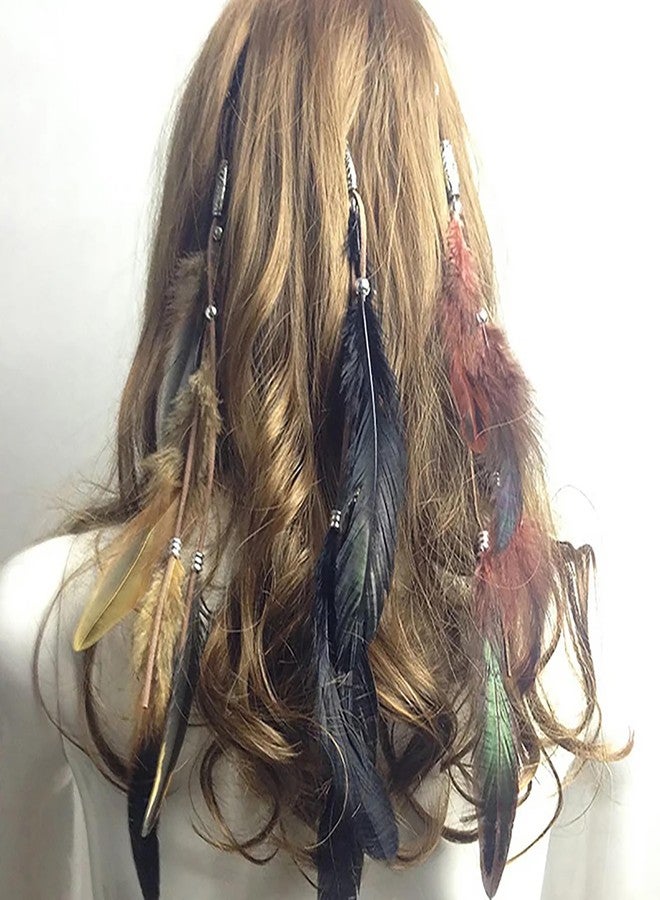 Aosome Feather Hair Clip Extensions Handmade Feather Extension Tribal Feather Braided Beads Headdress 6 PCS - Image 5