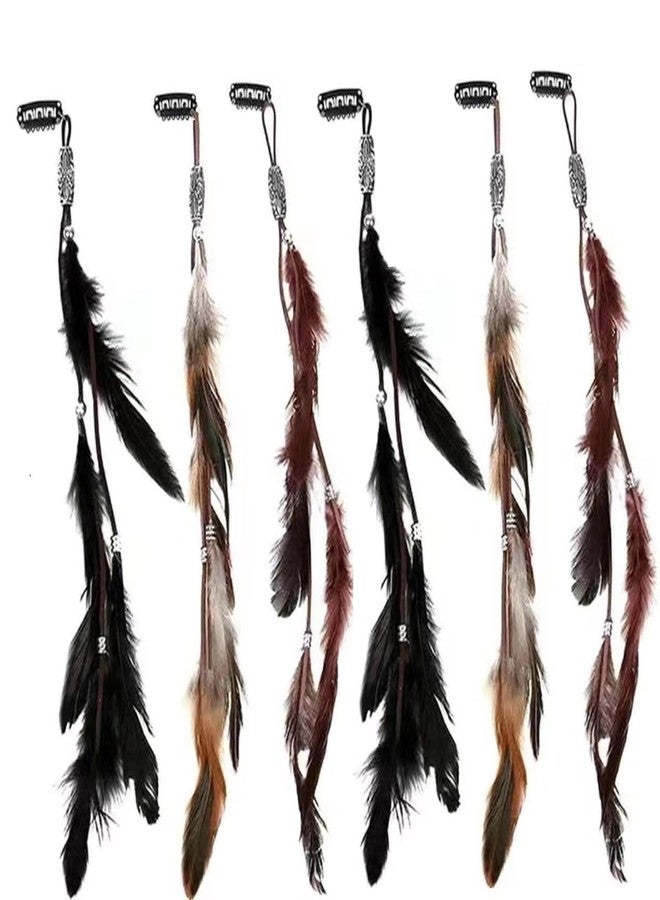 Aosome Feather Hair Clip Extensions Handmade Feather Extension Tribal Feather Braided Beads Headdress 6 PCS - Image 1