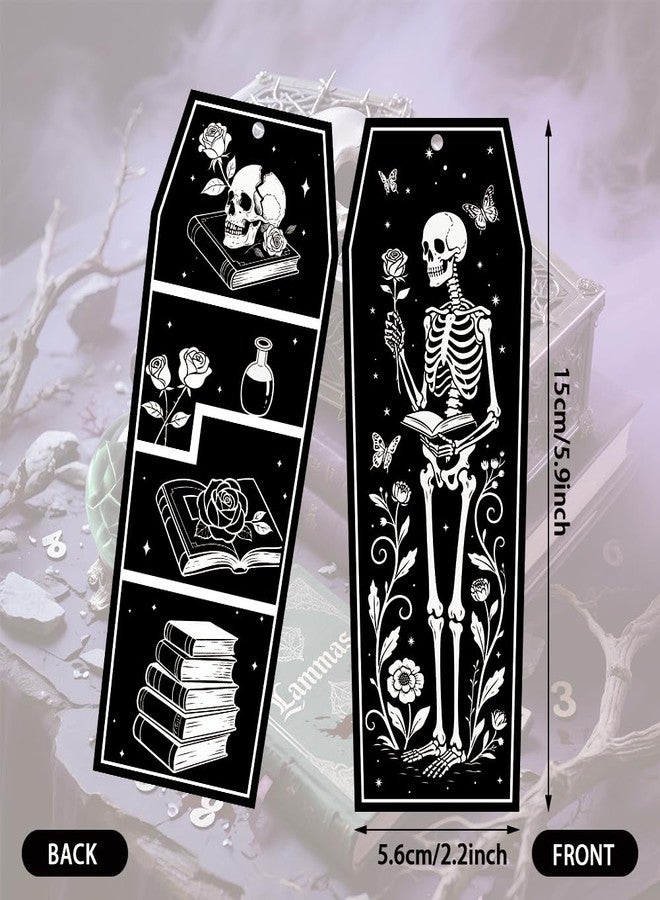 AWEELON 100Pcs Halloween Skeleton Coffin Bookmarks, Gothic Double-Sided Bookmarks with Black Tassels for Halloween Party Game Prize Gift Goodie Bag Filler Reading Enthusiasts Classroom Reward Supplies - Image 2