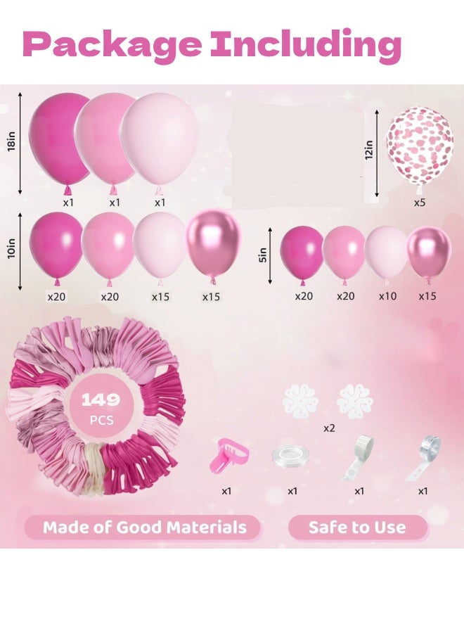 فَرَحُوم طقم قوس بالونات وردي 149 قطعة، بأحجام مختلفة (18، 12، 10، 5 بوصات) بالونات لاتكس وردية، معدنية وكونفيتي وردي لحفلات عيد الميلاد، الأميرات، الزفاف، التخرج، استحمام الطفل والديكورات الخاصة - Image 2