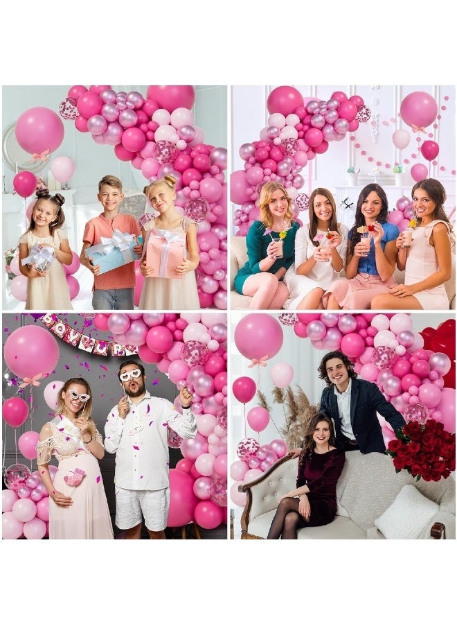 فَرَحُوم طقم قوس بالونات وردي 149 قطعة، بأحجام مختلفة (18، 12، 10، 5 بوصات) بالونات لاتكس وردية، معدنية وكونفيتي وردي لحفلات عيد الميلاد، الأميرات، الزفاف، التخرج، استحمام الطفل والديكورات الخاصة - Image 5
