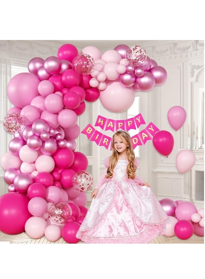 فَرَحُوم طقم قوس بالونات وردي 149 قطعة، بأحجام مختلفة (18، 12، 10، 5 بوصات) بالونات لاتكس وردية، معدنية وكونفيتي وردي لحفلات عيد الميلاد، الأميرات، الزفاف، التخرج، استحمام الطفل والديكورات الخاصة - Image 4