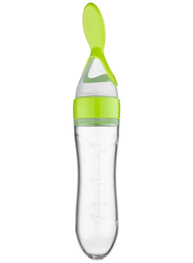 AUGEN Collapsible Newborn Baby Feeding Bottle Toddler Safe Silicone Squeeze Feeding Spoon Milk Cereal Bottle Baby Training Feeder/Fruit Feeder (90 ml, Green) - Image 1