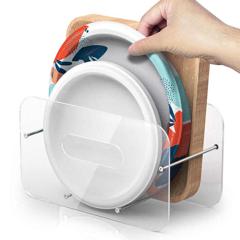 TOWARDFUN Round/Square Plastic, Foam & Paper Plate Dispenser, Space-Saving 7-12 Inch Disposable Plates Storage Organizer for Cabinet, Countertop, RV or Outdoor Use, Acrylic (Clear) - Image 1