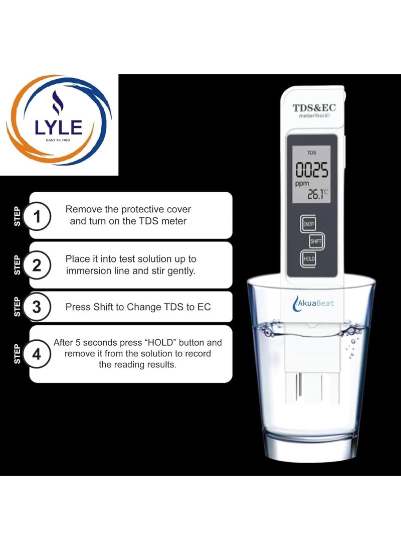LYLE EASY TO FIND Lyle Easy To Find Digital Total Dissolved Solids TdsEc Meter With Temperature Water Quality Measurement For Drinking Water Aquarium Agriculture Fertilizer With Leather Case Easy Use  - Image 3