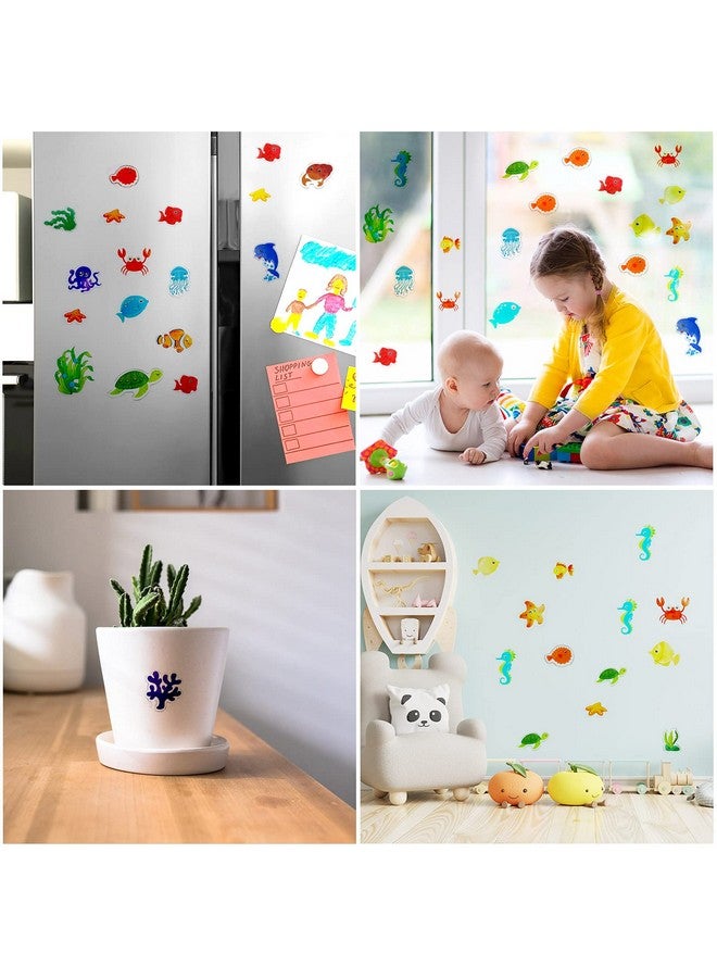 Tevxj حيوانات البحر 40 قطعة ملصقات جل سميكة، ملصقات فينيل متعددة الألوان للأطفال، ملصقات نوافذ قابلة لإعادة الاستخدام، مستلزمات حفلات ذات طابع المحيط للمنزل، السيارة، الفصل الدراسي، وزينة الحضانة - Image 4