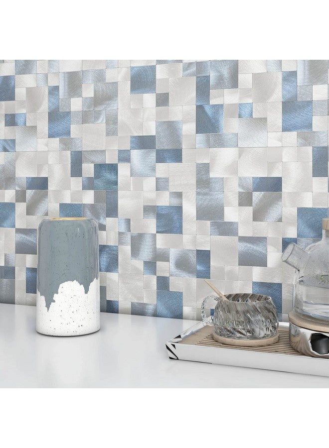 Benice Mosaic Tile Peel And Stick Backsplash Tile For Kitchen, Metal Backsplash Bathroom Wall Tiles Self Adhesive(Blue,10Sheets) - Image 1