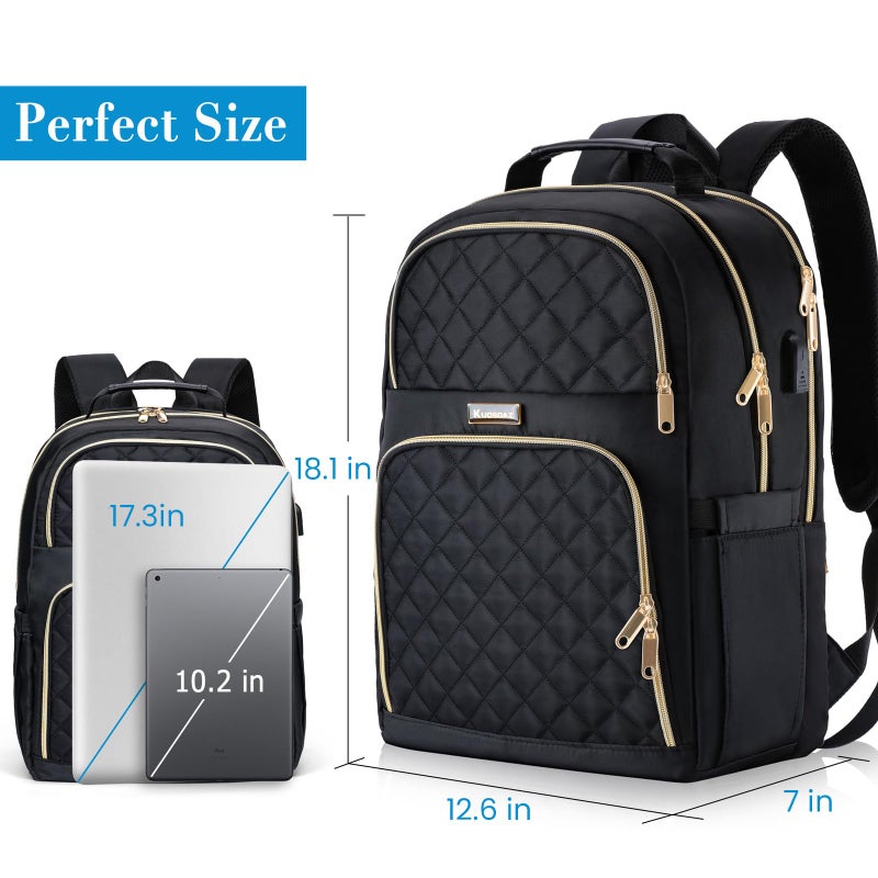 Kuosdaz Backpack for Women, Large School Backpack, Girls Bookbag with USB Charging Port, 17.3 Inch Work Travel Laptop Back Pack Purse Casual Daypacks, Black - Image 4