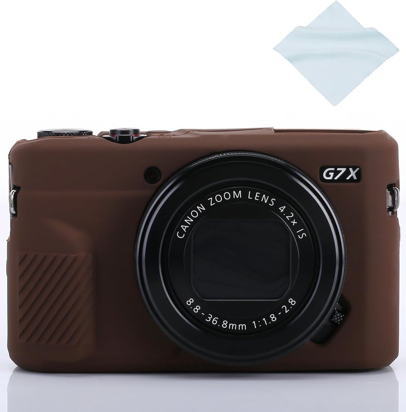 Yisau G7X / G7X Mark II Camera Silicone Case, Ultra Thin Lightweight Rubber Soft Silicone Case Bag Cover for Canon PowerShot G7X / G7X Mark II with Microfiber Cloth - Coffee - Image 1