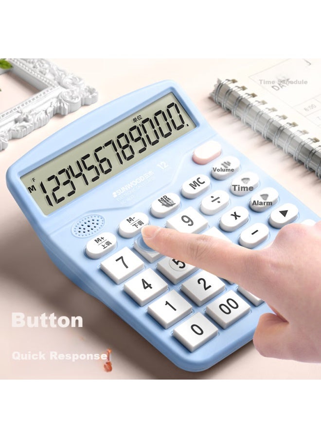 Sunwood 12-digit Universal Voice Calculator, حاسبة صوتية مكتبية عالمية، حساب ذهني للطلاب/المكتب، شاشة زرقاء، Ec-x837 - Image 2