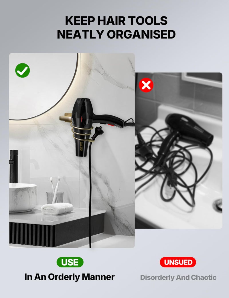 GRT PRO Hair Dryer Holder Hair Dryer and Straightener Holder Wall Mounted Hairdryer Holder Adhesive Straightener Holder Metal Hair dryer Stand With Cable Tidy Rack For Dressing Table Bathroom Barber Shops - Image 5