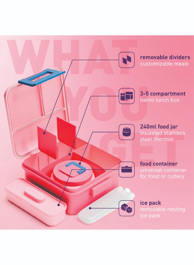 BEOLA Lunch Box for Kids with Food Jar Inside, Multi Compartment Bento Lunch Box with 240ml Food Thermos and Ice Pack, Tiffin Box for Kids with Insulated Steel Jar, Lightweight BPA free (Unicat Magic) - Image 4