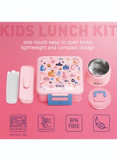 BEOLA Lunch Box for Kids with Food Jar Inside, Multi Compartment Bento Lunch Box with 240ml Food Thermos and Ice Pack, Tiffin Box for Kids with Insulated Steel Jar, Lightweight BPA free (Unicat Magic)  - Image 4
