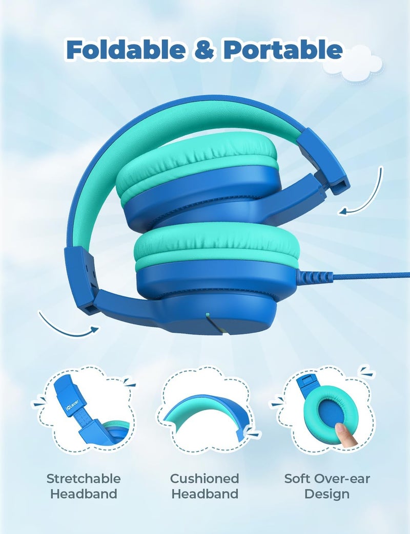 iClever Kids Headphones for School/Travel with Safe Volume 74/85dBA, HS19 Stereo Sound Over-Ear Headphones for Kids with Mic FunShare, Foldable 3.5mm Wired for iPad/Computer, 2 Pack - Image 5