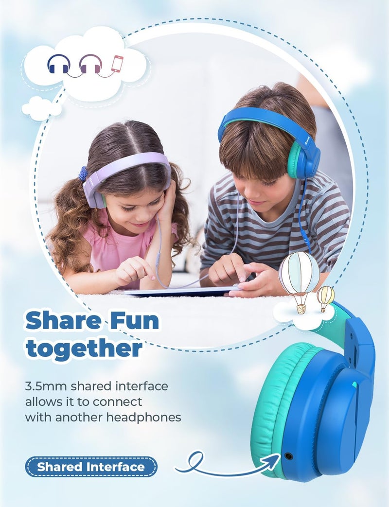 iClever Kids Headphones for School/Travel with Safe Volume 74/85dBA, HS19 Stereo Sound Over-Ear Headphones for Kids with Mic FunShare, Foldable 3.5mm Wired for iPad/Computer, 2 Pack - Image 2