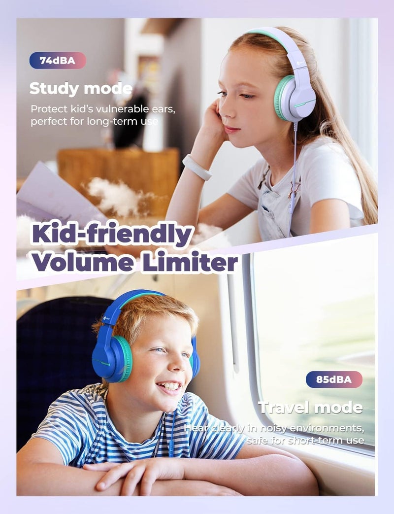 iClever Kids Headphones for School/Travel with Safe Volume 74/85dBA, HS19 Stereo Sound Over-Ear Headphones for Kids with Mic FunShare, Foldable 3.5mm Wired for iPad/Computer, 2 Pack - Image 3