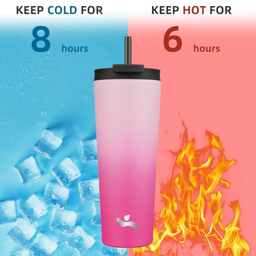 Konokyo 26 OZ Insulated Tumbler with Lid and 2 Straws Stainless Steel Water Bottle Vacuum Travel Mug Coffee Cup,Cherry - Image 3