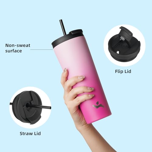 Konokyo 26 OZ Insulated Tumbler with Lid and 2 Straws Stainless Steel Water Bottle Vacuum Travel Mug Coffee Cup,Cherry - Image 4