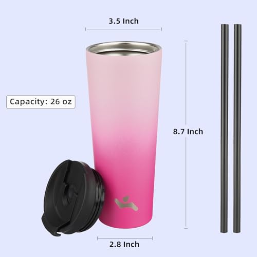 Konokyo 26 OZ Insulated Tumbler with Lid and 2 Straws Stainless Steel Water Bottle Vacuum Travel Mug Coffee Cup,Cherry - Image 2