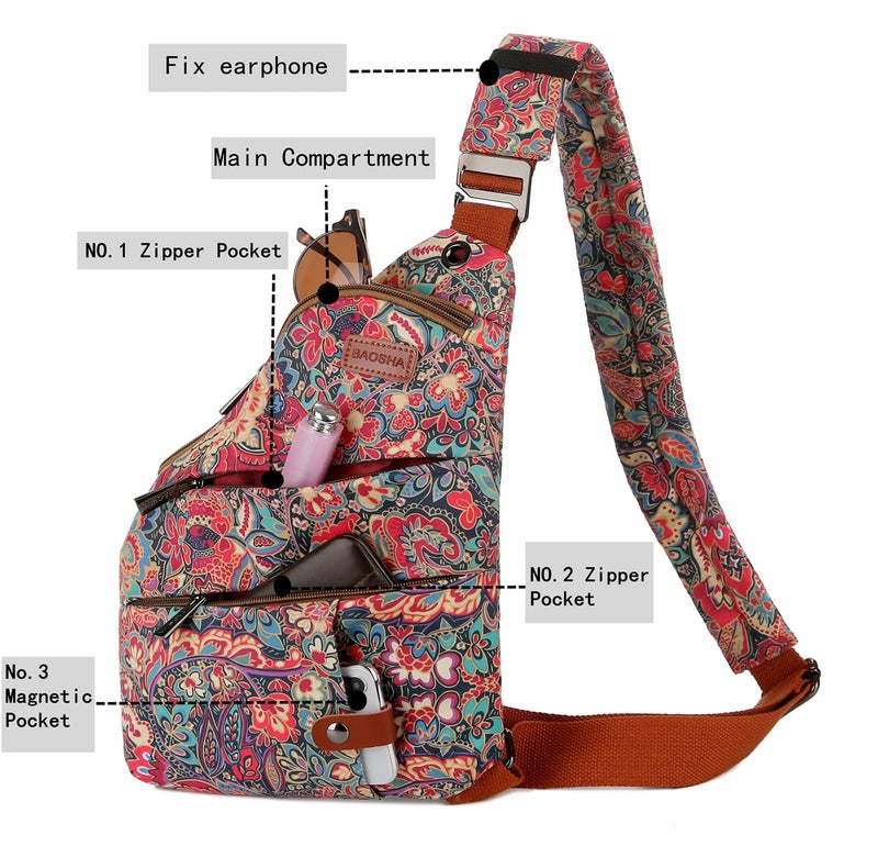 BAOSHA Women's Floral Small Sling Bag Anti Theft Travel purse Bag Crossbody Chest Shoulder Bag XB-16 (HS) - Image 4