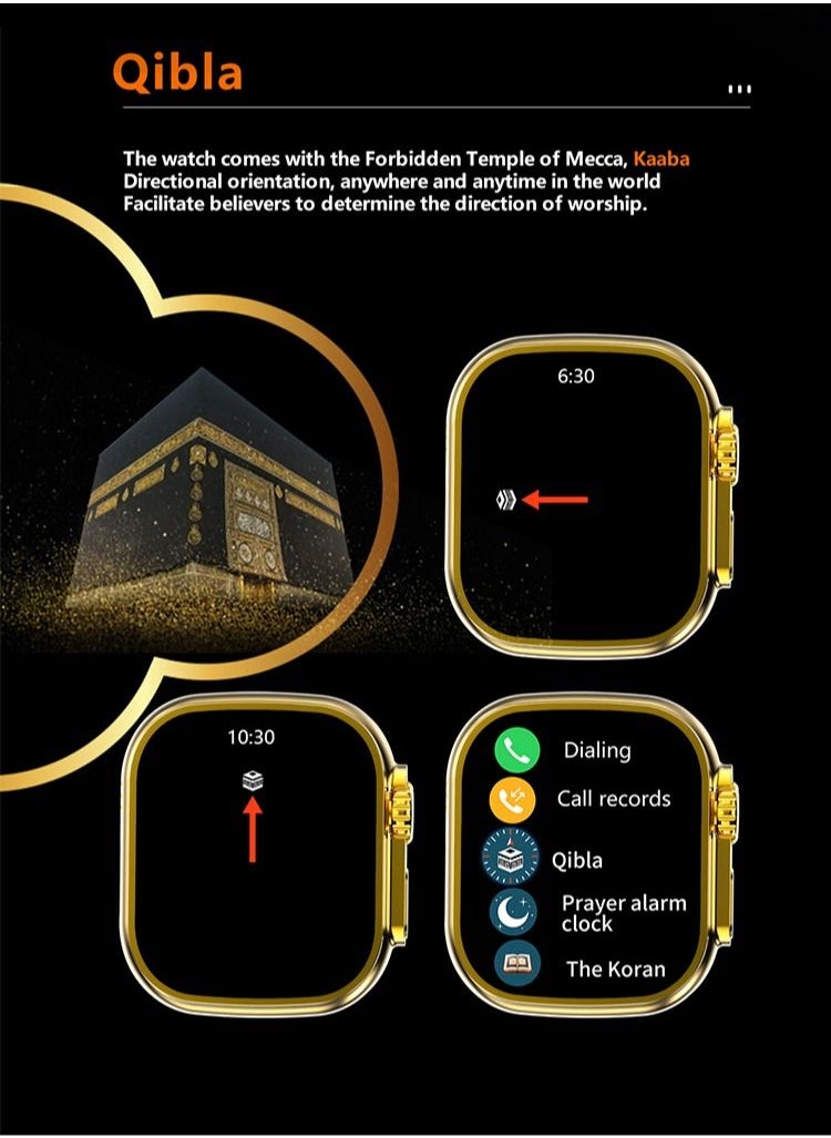 ULHYC - Ultra Watch Max Series M9 Customized Edition of the Quran Smart Watch 49mm Steel Case with Golden Sport Steel Band - Image 1