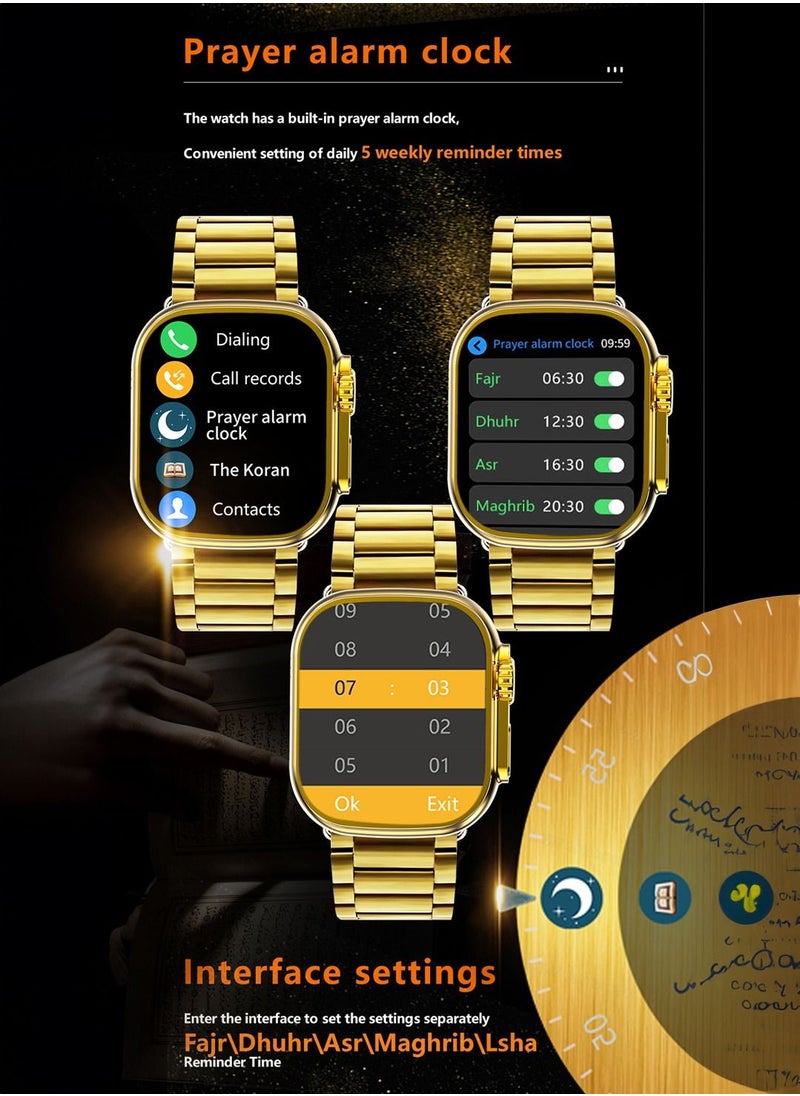 ULHYC - Ultra Watch Max Series M9 Customized Edition of the Quran Smart Watch 49mm Steel Case with Golden Sport Steel Band - Image 1