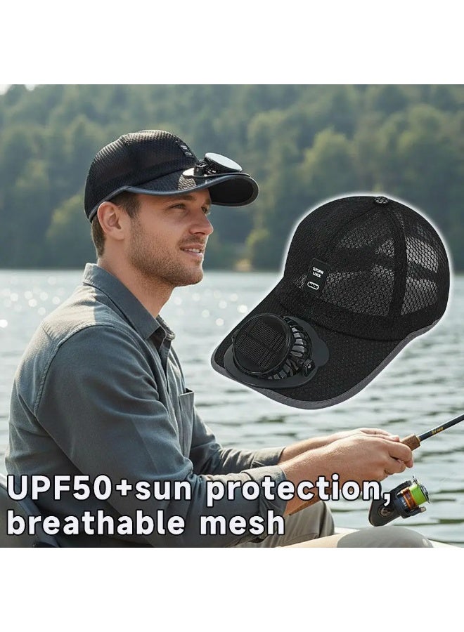 Solar USB Rechargeable Fan Baseball Cap, Breathable Mesh Anti-UV Sun Hat for Outdoor Sports - Image 2