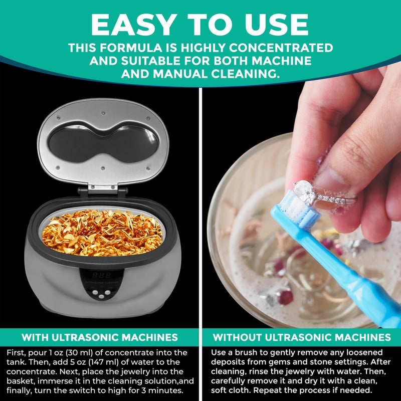 NORTHWEST ENTERPRISES منظف المجوهرات من نورث ويست إنتربرايزس، محلول منظف المجوهرات بالموجات فوق الصوتية - منظف المجوهرات للذهب والفضة والبلاتين والألماس والمجوهرات الثمينة وغير المسامية (عبوة من 2) - Image 4