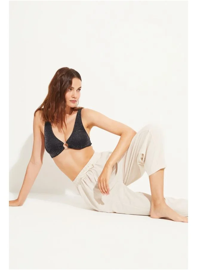 جون June Elastic Waist Viscose Trouser Stone