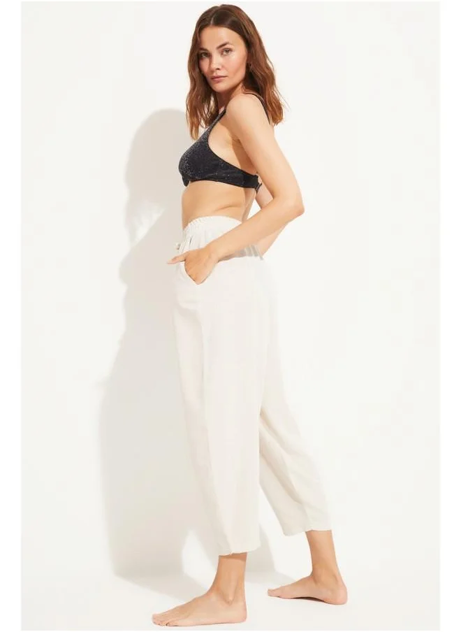 جون June Elastic Waist Viscose Trouser Stone