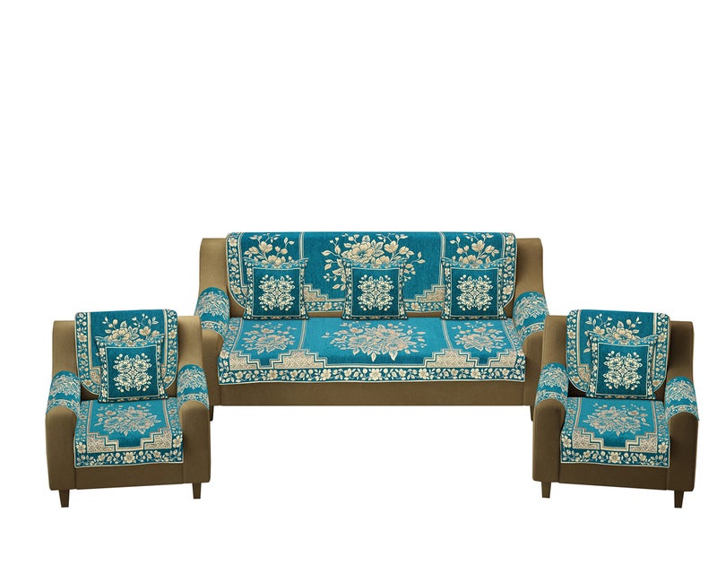 Dazzling DECOR Velvet Sofa Cover with Arm Cover and Cushion Covers Set of 5 Seater - Sofa Covers 3 Seater and 2 Seater Full Cover Set for Couch Seat - Heavy Fabric Sofa Slip Protector, 2702_Aqua - Image 2