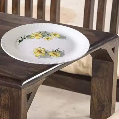 URMILA PLASTIC Unbreakable Plastic Flower Print Round Serving Dinner Plates Full Size Plate for Dining Table Home Kitchen Party Restaurant 12 Inches White Set of 12 - Image 3