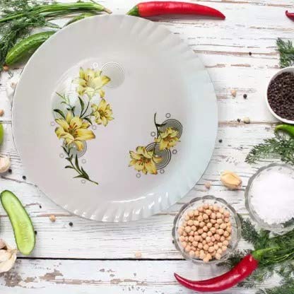 URMILA PLASTIC Unbreakable Plastic Flower Print Round Serving Dinner Plates Full Size Plate for Dining Table Home Kitchen Party Restaurant 12 Inches White Set of 12 - Image 4