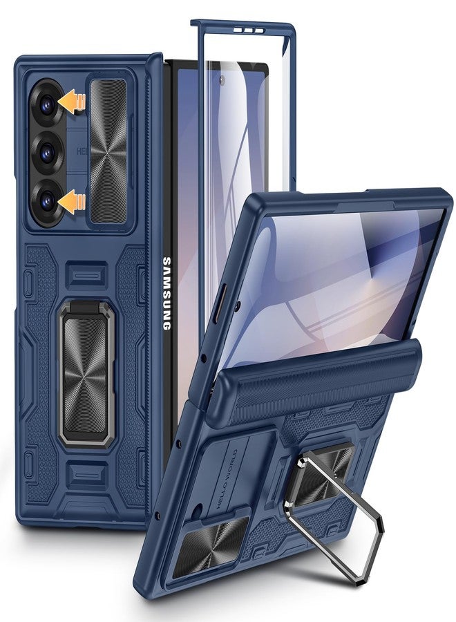 VEGO for Samsung Fold 6 Case with Slide Camera Cover & Hinge Protection, Screen Protector & Built-in 360° Magnetic Ring Stand, Shockproof Protective for Samsung Z Fold 6 5G 2024 - Blue - Image 1