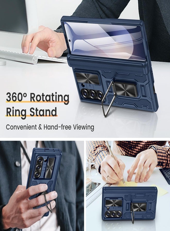 VEGO for Samsung Fold 6 Case with Slide Camera Cover & Hinge Protection, Screen Protector & Built-in 360° Magnetic Ring Stand, Shockproof Protective for Samsung Z Fold 6 5G 2024 - Blue - Image 5