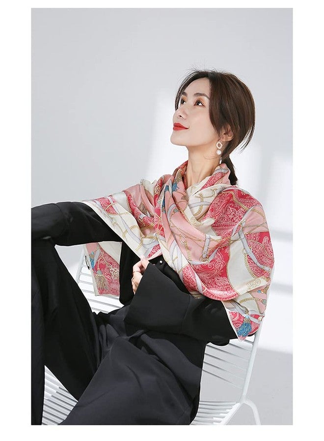 MEISEE 100% Mulberry Silk Long Scarf for Women Large Oblong Sunscreen Shawls Wraps Neck Headscarf Hair Wraps Gift Packed, Pink+white, 67*21in - Image 2