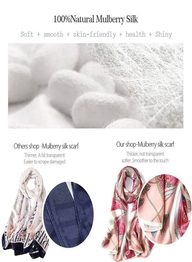 MEISEE 100% Mulberry Silk Long Scarf for Women Large Oblong Sunscreen Shawls Wraps Neck Headscarf Hair Wraps Gift Packed, Pink+white, 67*21in - Image 5